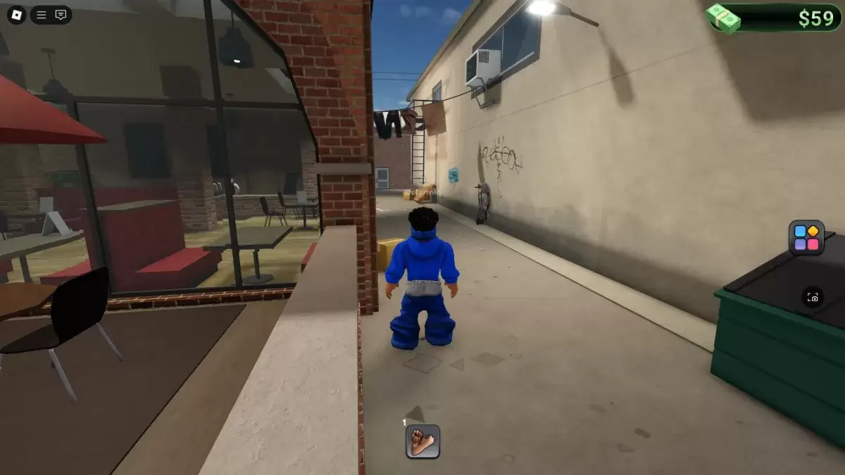 Ein Spieler, der sich den Händler hinter dem Cook -Job in Blockspin ansieht