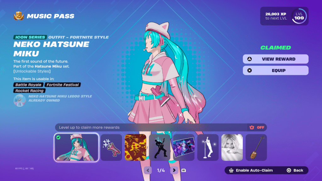 Neko Hatsune Miku Skin в фестивале Fortnite Festival Season 7 Music Pass