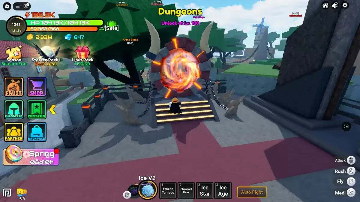 Ein Spieler, der den Ort des Dungeon -Portals in Anime -Früchten zeigt