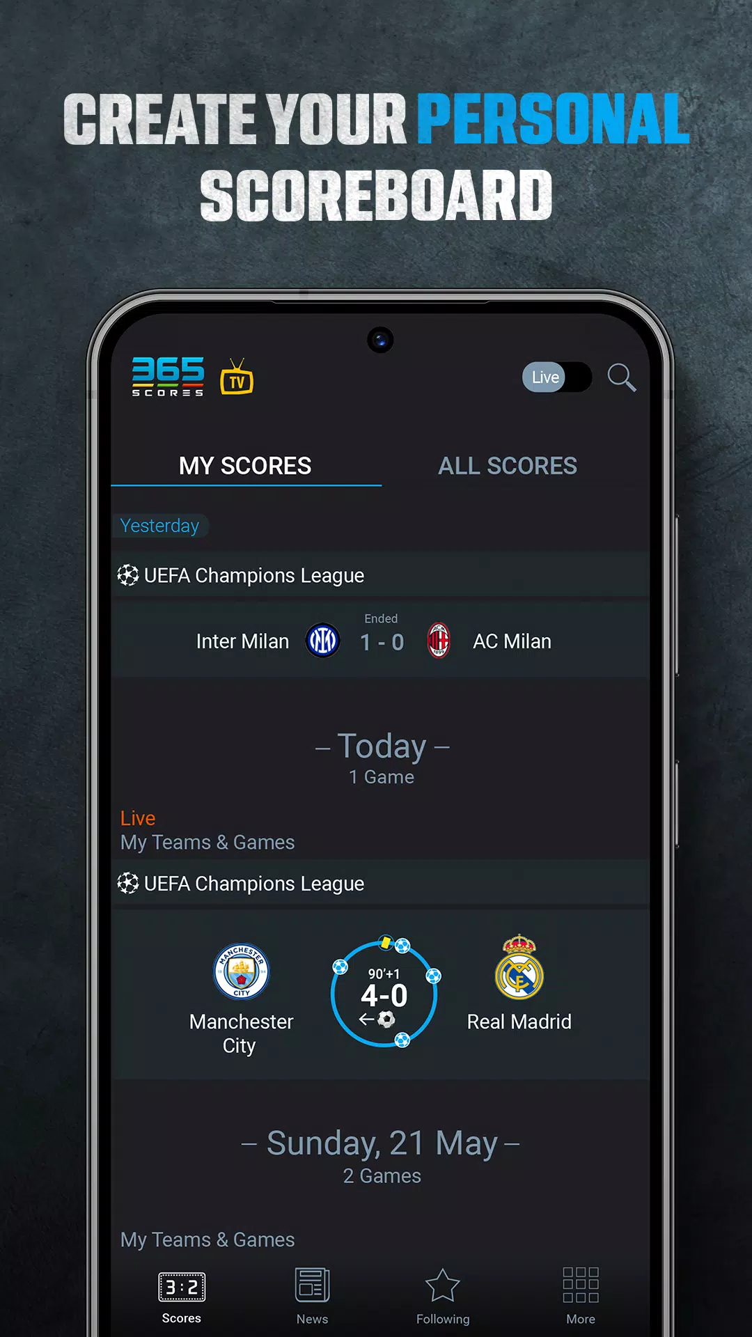 365Scores ဖန်သားပြင်ဓာတ်ပုံ 1