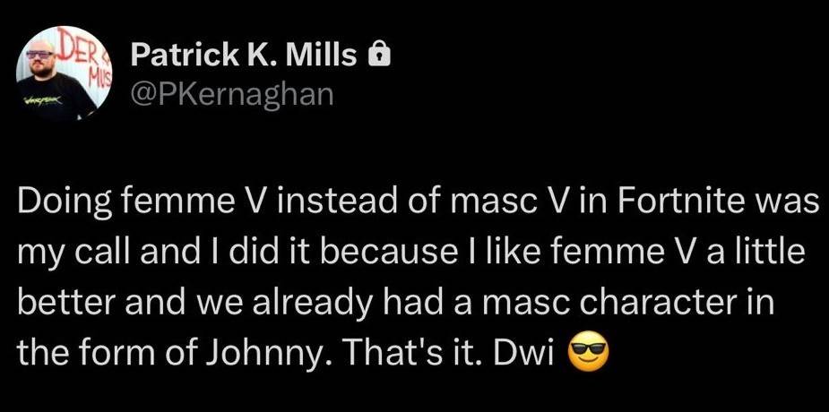 Cyberpunk 2077 Fortnite crossover: Why no male V?