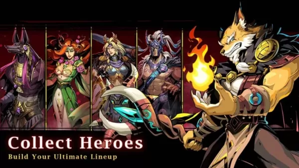 Eine Reihe von mythologischen Helden mit einem hundköpfigen Mann vorne und in der Mitte