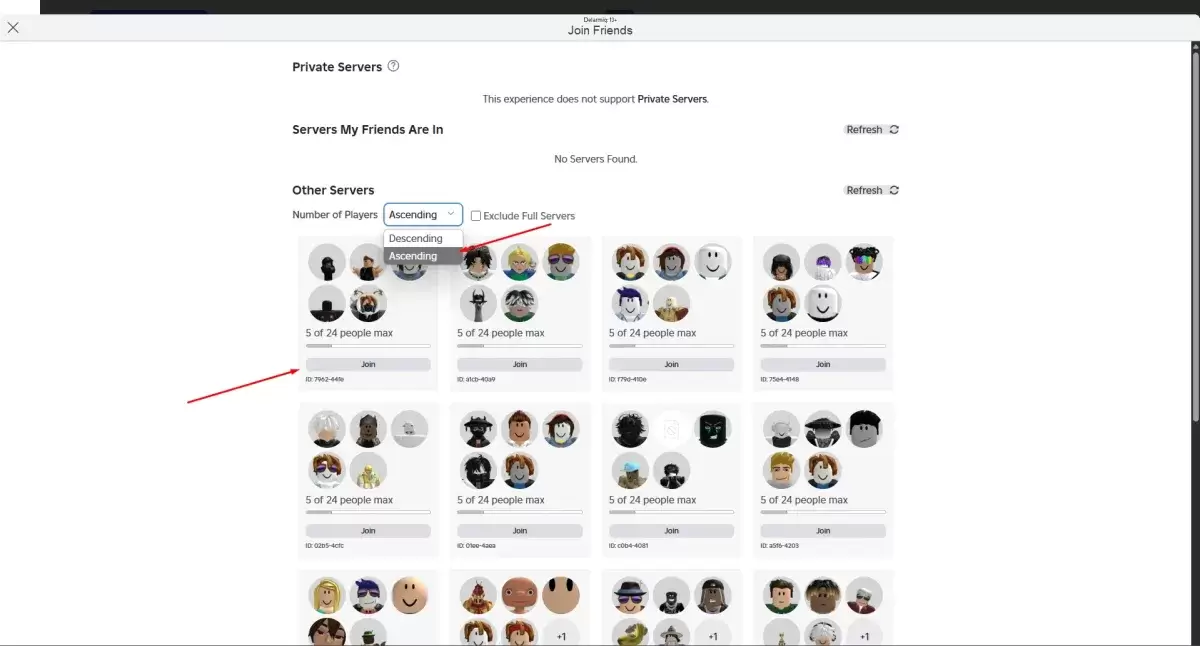 ROBLOX BlockSpin Server Auswahlmenü