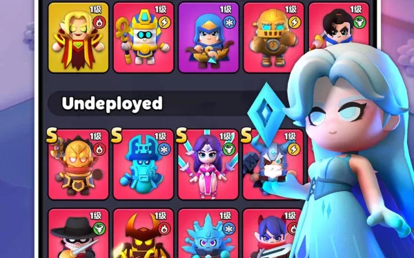 Eine Frostkönigin mit einer Speisekarte verschiedener Helden