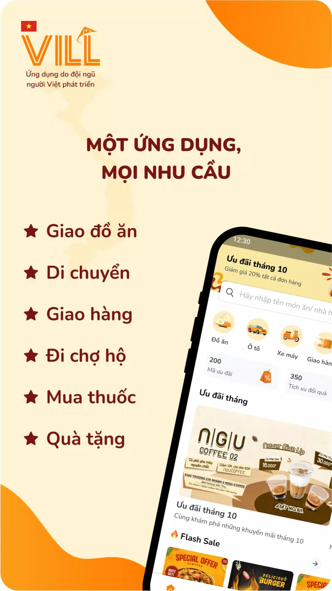 VILL: Đồ ăn, Giao hàng, Gọi xe Captura de tela 0