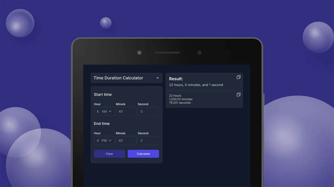 Time Duration Calculator 螢幕截圖 1
