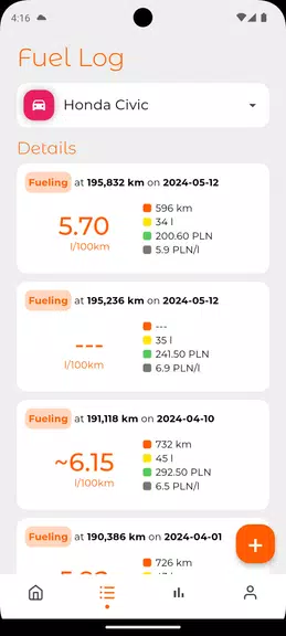 Fuel Log - Mileage And Service 螢幕截圖 1
